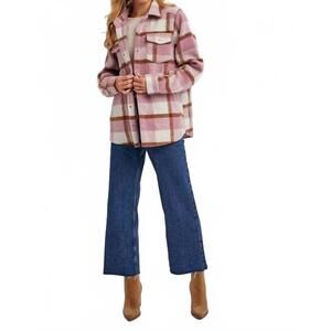 NEW BLUIVY plaid brushed flannel shacket in pink/neutral pink/neutral